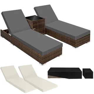 tectake Rattan-Sonnenliege 2er Set,wetterfest und UV-beständig,braun , Kunststoff , 60x21x184 cm , Gartenmöbel, Gartenliegen