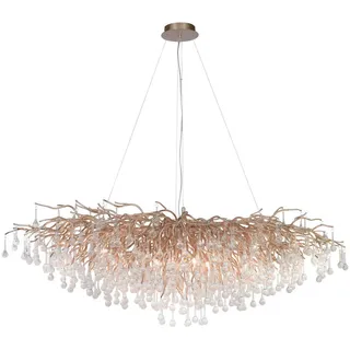 Kronleuchter , Messingfarben , Metall, Glas , Uni , länglich , 75x250x150 cm , Lampen & Leuchten, Innenbeleuchtung, Kronleuchter