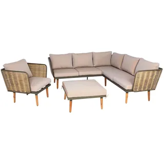 Mendler Gartengarnitur HWC-L31, Garnitur Lounge-Set Sofa Outdoor, Spun Poly Metall Poly-Rattan MVG-zertifiziert ~ beige-braun