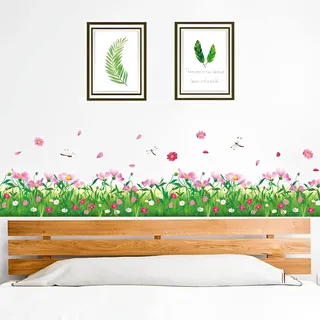 WandSticker4U®- Wandtattoo BLUMENWIESE Kinderzimmer (Breite: 2.3 M) I Wandsticker Blumen grüne Wiese Gräser Pflanzen Aufkleber Frühling I Wanddeko Wohnzimmer Schlafzimmer Küche Flur Bad