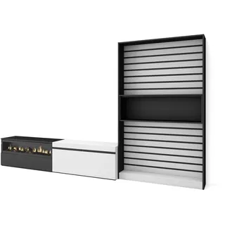 Skraut Home Wohnzimmermöbel für TV | Esstisch-Set | 210 x 186 x 35 cm | für Fernseher bis 80 Zoll | elektrischer Kamin | moderner Stil | Schwarz und Weiß