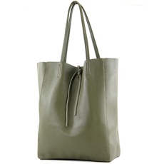 modamoda de - T163 - Ital. Shopper Large mit Innentasche aus Leder, Farbe:Olivgrün