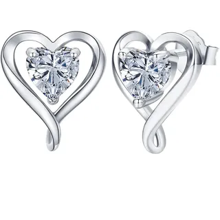 LAVUMO Ohrringe Silber 925 Echt 5A Zirkonia Herz Ohrstecker Geschenke für Frauen Freundin Mama Beste Freundin Mutter Oma zum Geburtstag Valentinstag Weihnachten Schmuck Damen