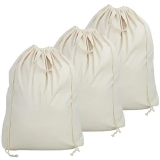 3 Pack, 90X 70cm große Baumwolle Canvas Drawstring Wäschesäcke Rucksack, waschbar atmungsaktiv Wäschekorb Liner austauschbare Taschen für Haus, College Schlafsaal, Wohnung, Hotel, Waschsalon