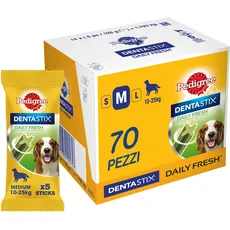 Pedigree Dentastix Fresh 70 Snacks für die Mundhygiene (mittelgroßer Hund 5-10 kg) 128 g 5 Stäbchen - 14 Packungen (70 Stäbchen insgesamt)