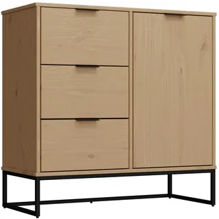 Inter Link - Kommode - Anrichte - Sideboard - 1 Tür - 3 Schubladen - Kiefer Massivholz - Oak Colori - Modern - VIVO 1T3S