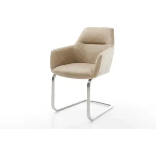 DELIFE Freischwinger Pejo-Flex Mikrofaser Beige Vintage Freischwinger flach Edelstahl Taschenfederkern - Beige, Silber