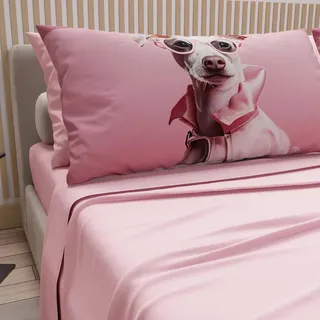 PETTI Artigiani Italiani - Bettwäsche Tiere mit Hunden aus Baumwolle mit Kissenbezügen im Digitaldruck, Bettlaken für Einzelbett, rosa Einzelbett, 100% Made in Italy