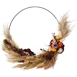 Heitmann Deco Trockenblumen Kranz mit Strohblumen & Zapfen, Ø ca. 35 cm – Moderner Türkranz & Wanddeko im Boho-Stil