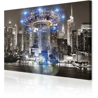 decomonkey Wandbilder New York Stadt 90x60 cm 1 Teilig Leinwandbilder UFO | Strukturleinwand, Holzkeilrahmen, Bild auf Leinwand, Kunstdruck, Wanddeko, Wohnzimmer, Wanddekoration, Architektur, Abstrakt