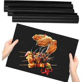 SPRINGOS Grillmatte BBQ-Matte 40 x 33 cm 3-er Set zum Braten Grillschale Wiederverwendbar Teflon Backmatte Lebensmittelunterlagen Glasfasergewebe mit Teflonbeschichtung