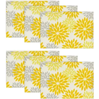 Artoid Mode Blumen Gelb Dahlien Sommer Platzsets 6er Set, 30x45cm Frühling Urlaub Tischsets Waschbar Platzdeckchen Küche Party Deko