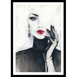 Bönninghoff Bild mit Rahmen Fashion  Frau 1 Stk. tlg. BxH: 50x70 cm, farbe rahmen: holz, farbe bild(er): weiß, schwarz, rot