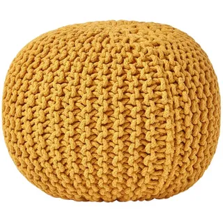 Homescapes Strick-Pouf senfgelb, 40/40/35 cm , Textil , Uni , Rund , 40x35x40 cm , Wohnzimmer, Sessel, Hocker & Hockerbänke, Poufs