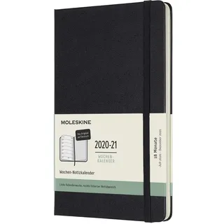 Moleskine - 18-Monats-Kalender/Planer 2020/2021, Taschenplaner auf Deutsch mit Wochenübersicht, Terminkalender mit festem Einband, Format Large/A5 13 x 21 cm, Farbe Schwarz, 208 Seiten