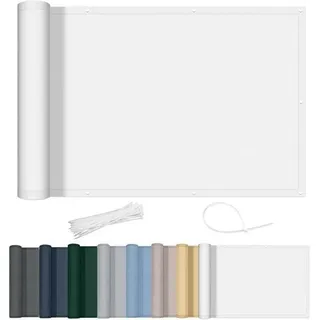 XL-Wasserdichter Balkon-Schirm 500x100cm mit Augen für Maximum Privatsphäre und UV-Schutz auf Balkon oder Terrasse - Weiß