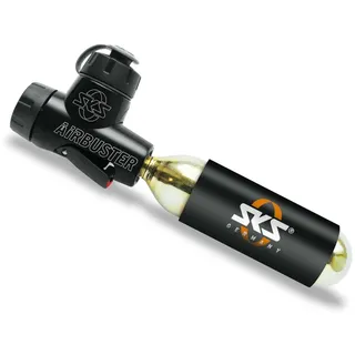 SKS Airbuster CO2 Fahrradpumpe mit Druckdosierventil, Kälteschutz, Staubschutzkappe, inkl. 16g Kartusche, Schwarz