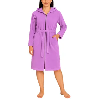 Damenbademantel AQUARTI "Bademantel Aquarti Damen Bademantel mit Reißverschluss Lang" Gr. XXXL, lila (flieder), 3XL, Obermaterial: 40% Baumwolle CO. 40% Viskose CV. 20% Polyester PES., Hausmäntel, Damenbademantel