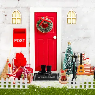 24 Pcs Wichieltür Set Weihnachten, Wichteltür Komplettset, Miniatur Wichtel Set Wichteltür Nissedor mit Zubehör Stiefel Weihnachtsbaum Dekokranz Holzleiter Wichtelbesen für Weihnachten
