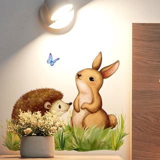 COVPAW Wandtattoo Wandaufkleber Kinderzimmer Kaninchen und Igel Wandsticker Wanddeko Babyzimmer Kindergarten Jungezimmer Mädchenzimmer (Kaninchen und Igel)