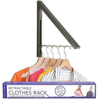 Stock Your Home Einzelner Faltbarer Kleiderständer, Wandmontage, einziehbarer Kleiderbügel für Wäschetrockner, hängende Trockenstange, kleine zusammenklappbare Kleiderständer, Schlafsaal-Zubehör