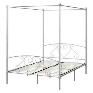 Himmelbett Bettgestell Doppelbett Metallbett Bettrahmen Lattenrost Schlafzimmerbett Ehebett Weiß 140x200cm