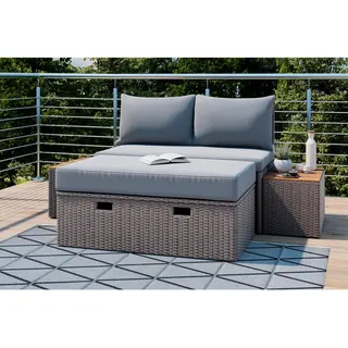 Ambia Garden Loungegarnitur , Akaziefarben, Grau, Braun , Holz, Metall, Kunststoff, Textil , Akazie , massiv , Füllung: Polyester,Polyester , einzeln stellbar , 113x72x62.5 cm , Gartenmöbel, Loungemöbel, Loungegarnituren