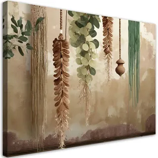 Feeby Leinwandbild Hängende Blätter Scandi Boho 120x80cm , Grün , Textil , Floral , Rechteckig , 120x80 cm , Bilder & Rahmen, Bilder, Leinwandbilder