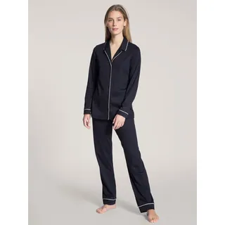 CALIDA Schlafanzug "Night Lovers" 2 tlg. Knopfleiste, Pure Cotton, Interlock-Qualität, Langarm, schwarz lapis blau
