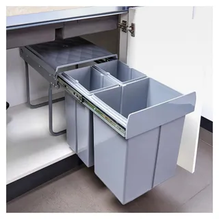 Einbaumülleimer Froland 3 Fächer Mülltrennsystem ausziehbar Abfalleimer Küche 2x10L+1x20L herausnehmbare Behälter 48 x 34 x 42 cm Grau - Grau