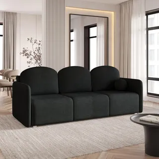 Sofa SUVI III mit Schlaffunktion, Schlafsofa, Wohnzimmersofa, Couch, Soffa, Bettsofa, Geflochtener Stoff – Schwarz NEVE 100 - Schwarz