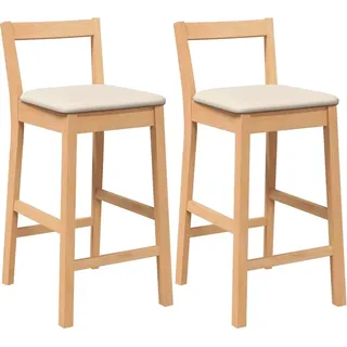 vidaXL Barhocker mit Kissen 2 Stk. Natur Massivholz Gummibaum - Braun
