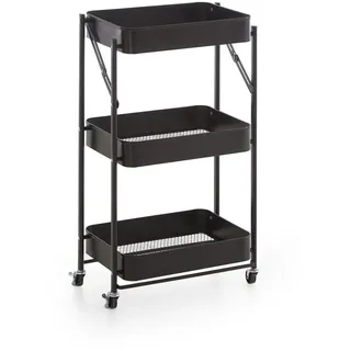 xonox.home – Rollwagen mit Rollen 44x78x31 cm in Schwarz – Praktischer Servierwagen mit 3 offenen Fächern – Mobil, vielseitig, geradlinig & ideal als Badregal oder Küchenhilfe