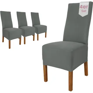 Scheffler Home Stuhlhussen Emma Grau 4er Set aus Jersey Baumwolle – Elastische Stuhlbezüge für Hochlehner und Polsterstühle, waschbar und formstabil, Oeko-TEX Zertifiziert