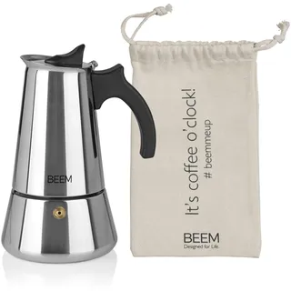 BEEM ESPRESSOMAKER Espressokocher 6 Tassen Kaffeekocher Induktion geeignet | Edelstahl 200-300 ml Mokka Camping Espressokanne | Plus Beutel