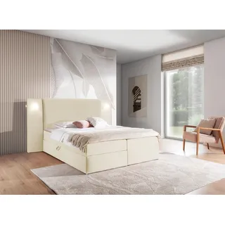 Boxspringbett Bett MARTEN 180x220cm in Stoff Magic Velvet Creme Set.1 - Weiß