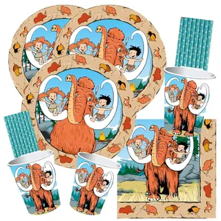 68-teiliges Party-Set Steinzeit - Teller Becher Servietten Trinkhalme für 16 Kinder