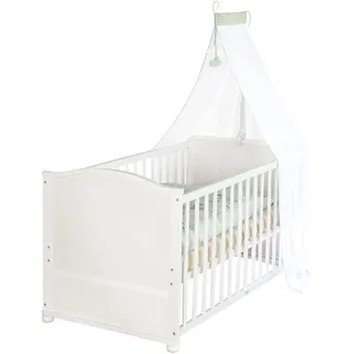 roba Babybett 70x140 cm Woodland Buddies – Umbaubares Kinderbett mit Zubehör – Inkl. Matratze, Himmel & Bettwäsche-Set 100x135 cm – Weiß/Grün – Für Babys & Kleinkinder