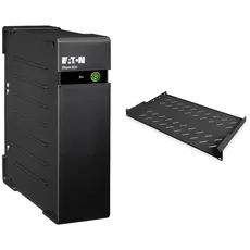 Eaton USV Ellipse ECO 650 USB DIN - Off-line Unterbrechungsfreie Stromversorgung (USV) & DIGITUS Professional DN-19 TRAY-1-SW - Fachboden zum Festeinbau in 19" Schränke