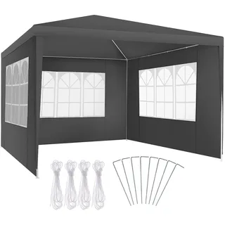 Tectake Pavillon Barinas 3 x 3 m inkl. Seitenteile Grau