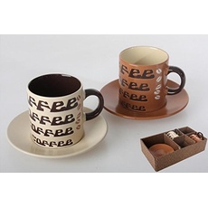 DonRegaloWeb - Set mit 4 Kaffeetassen mit Keramikplatte Kapazität von 200cc in beige und braun