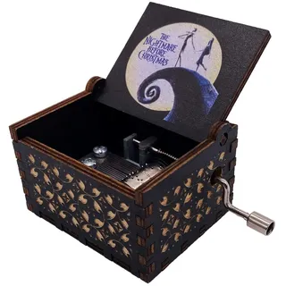 Youtang Spieluhr mit Handkurbel Christmas, lasergraviertes Holz, Geschenk für Weihnachten, Geburtstag, Valentinstag, Muttertag, Spiel Dies ist Halloween (Weiß-schwarz)
