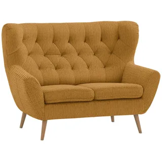 Stylife 2-Sitzer-Sofa , Currygelb , Holz , Eiche , massiv , Uni , 137x101x95 cm , Typenauswahl, Fußauswahl, Stoffauswahl, Hocker erhältlich, Rücken echt , Wohnzimmer, Sofas & Couches, Sofas, Textilsofas