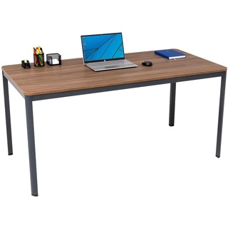 furni24 Schreibtisch D-Profil Nova 140x70x75cm, Nussbaum, Einfache Montage, Arbeitstisch, Bürotisch, Küchentisch, Esstisch, Druckertisch Büro-Möbel Computertisch Gaming-Tisch Mehrzwecktisch