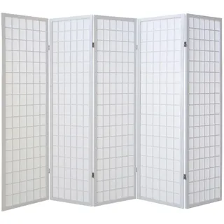 Homestyle4u Paravent 5-tlg. 220/175 cm Weiß Shoji , Holz , 220x175x2 cm , Wohnzimmer, Raumteiler, Paravents