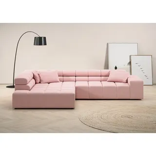 INOSIGN Ecksofa »Ancona incl. Kopfteilverstellung, Zierkissen Breite 319cm, L-Form«, wahlweise motorische Sitztiefenverstellung, auch in Cord + Easy Care rosa