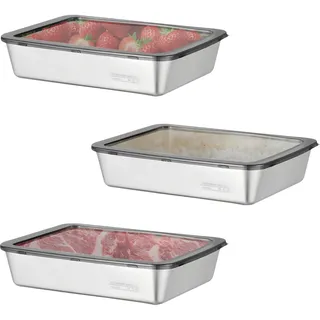 Euablfo 3 Stück Edelstahl Behälter mit Deckel, Aufbewahrungsbox mit deckel küche, Gefrierbehälter, für die Küche,zur Aufbewahrung von Fleisch, Obst Geeignet Stapelbar, Käse, Metal Aufbewahrungsboxen