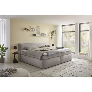 Stella Trading Boxspringbett Sandon 180x200 in Stone – Duo-Wendematratze H3/H4 mit 7-Zonen-Tonnentaschenfederkern, 6 cm Topper , komfortabler Liegehöhe 70 cm