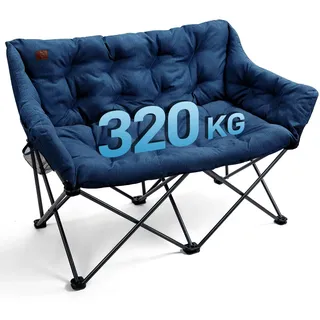 EVER ADVANCED Campingstuhl Faltbar 124CM Breit Campingsofa für 2 Personen Faltsofa 320KG Belastbar, Campingcouch Dick Gepolstert Klappstuhl XXL 2 Sitzer Hohe Lehne für Outdoor Garten Balkon Indoor
