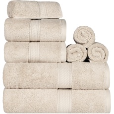SUPERIOR Waschlappen aus ägyptischer Baumwolle, 33 cm, Hand 20, Bad 76,2 x 139,7 cm, cremefarben, 8-teiliges Handtuch-Set